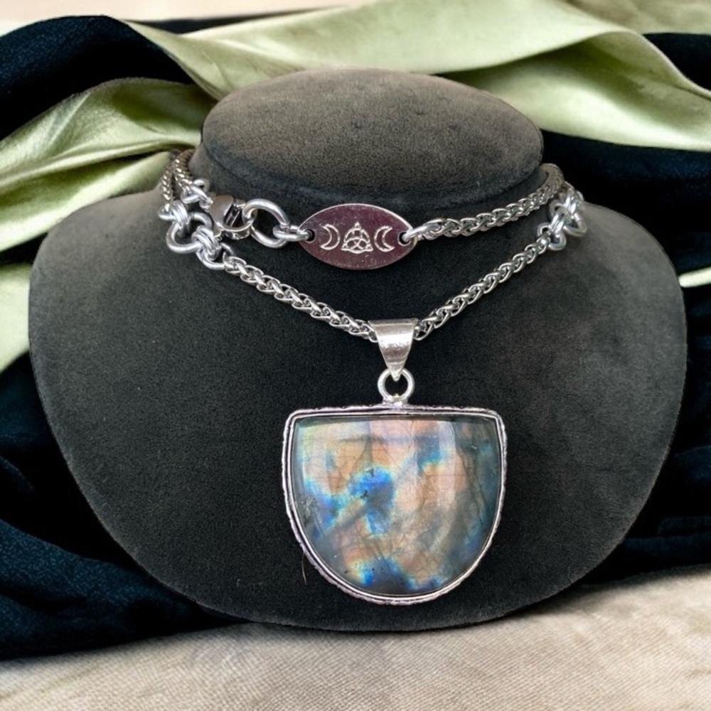925 sterling silver overlay iridescent labradorite charm boho gemstone necklace - Picture 2 of 15